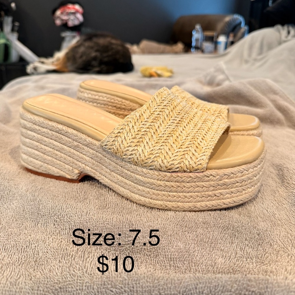 Women's Cream Woven Platform Sandals